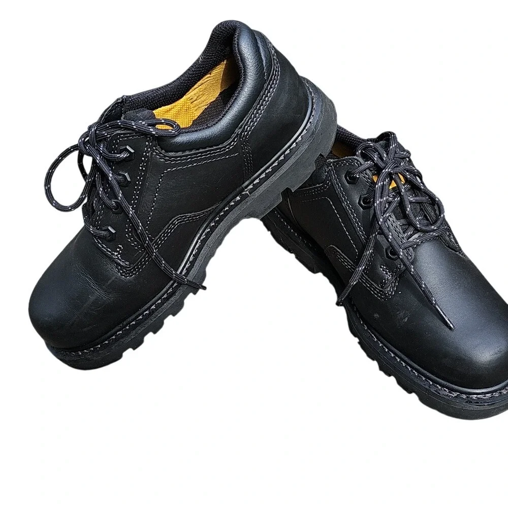Men's Black Leather CAT Caterpillar Work Shoes with comfort soles Brand New 7W